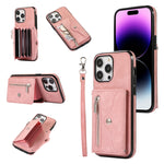Custodia per telefono con slot per schede RFID con cerniera e cordino corto, For iPhone 13 mini, For iPhone 13, For iPhone 13 Pro, For iPhone 13 Pro Max