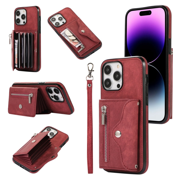 Custodia per telefono con slot per schede RFID con cerniera e cordino corto, For iPhone 13 mini, For iPhone 13, For iPhone 13 Pro, For iPhone 13 Pro Max