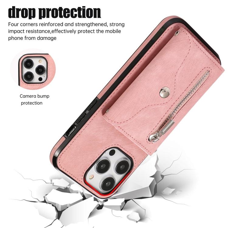 Custodia per telefono con slot per schede RFID con cerniera e cordino corto, For iPhone 12 mini, For iPhone 12 / 12 Pro, For iPhone 12 Pro Max, For iPhone 11