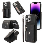 Custodia per telefono con slot per schede RFID con cerniera e cordino corto, For iPhone 12 mini, For iPhone 12 / 12 Pro, For iPhone 12 Pro Max, For iPhone 11