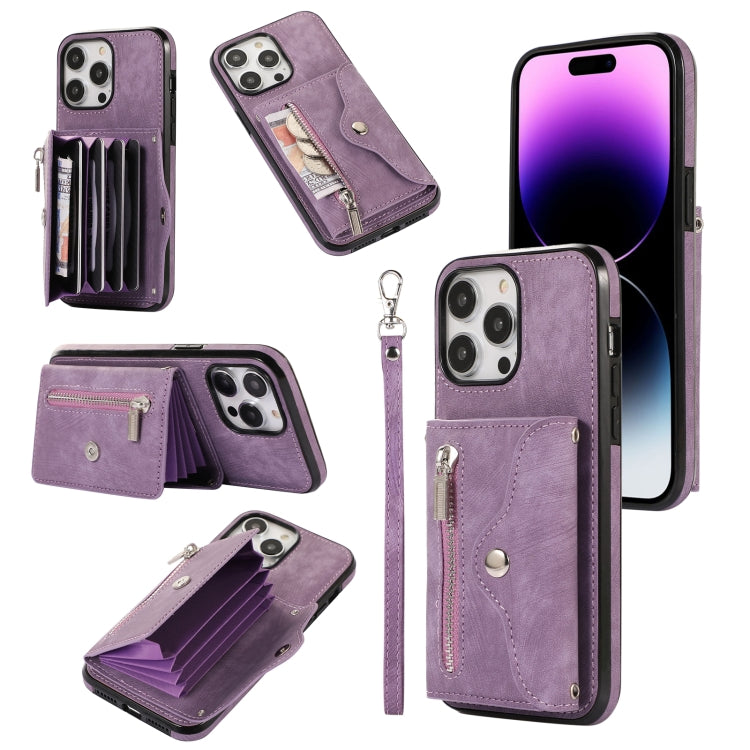 Custodia per telefono con slot per schede RFID con cerniera e cordino corto, For iPhone 12 mini, For iPhone 12 / 12 Pro, For iPhone 12 Pro Max, For iPhone 11