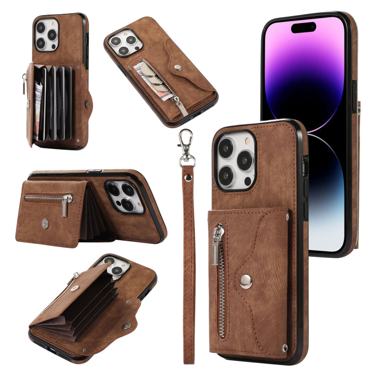 Custodia per telefono con slot per schede RFID con cerniera e cordino corto, For iPhone 12 mini, For iPhone 12 / 12 Pro, For iPhone 12 Pro Max, For iPhone 11