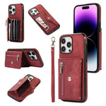 Custodia per telefono con slot per schede RFID con cerniera e cordino corto, For iPhone 12 mini, For iPhone 12 / 12 Pro, For iPhone 12 Pro Max, For iPhone 11