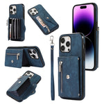 Custodia per telefono con slot per schede RFID con cerniera e cordino corto, For iPhone 12 mini, For iPhone 12 / 12 Pro, For iPhone 12 Pro Max, For iPhone 11