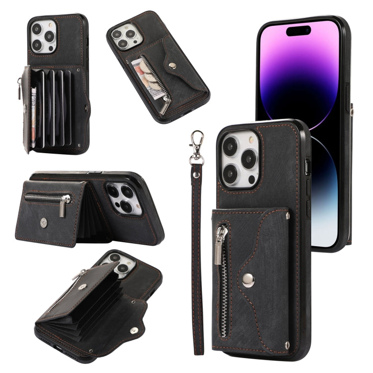 Custodia per telefono con slot per schede RFID con cerniera e cordino corto, For iPhone 12 mini, For iPhone 12 / 12 Pro, For iPhone 12 Pro Max, For iPhone 11