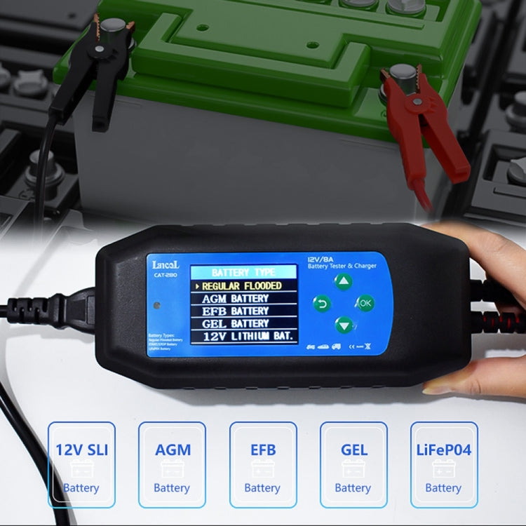 CAT-280 Caricabatteria per auto 2 in 1 e tester per batteria con schermo a colori, EU Plug