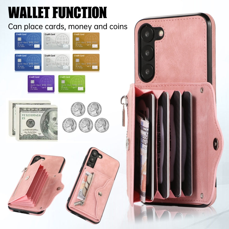 Custodia per telefono con slot per schede RFID con cerniera e cordino corto, For Samsung Galaxy S23 5G, For Samsung Galaxy S23+ 5G, For Samsung Galaxy S23 Ultra 5G, For Samsung Galaxy S22 5G