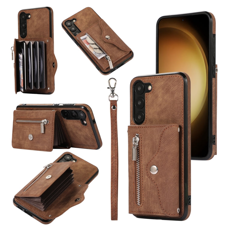 Custodia per telefono con slot per schede RFID con cerniera e cordino corto, For Samsung Galaxy S23 5G, For Samsung Galaxy S23+ 5G, For Samsung Galaxy S23 Ultra 5G, For Samsung Galaxy S22 5G
