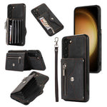 Custodia per telefono con slot per schede RFID con cerniera e cordino corto, For Samsung Galaxy S23 5G, For Samsung Galaxy S23+ 5G, For Samsung Galaxy S23 Ultra 5G, For Samsung Galaxy S22 5G