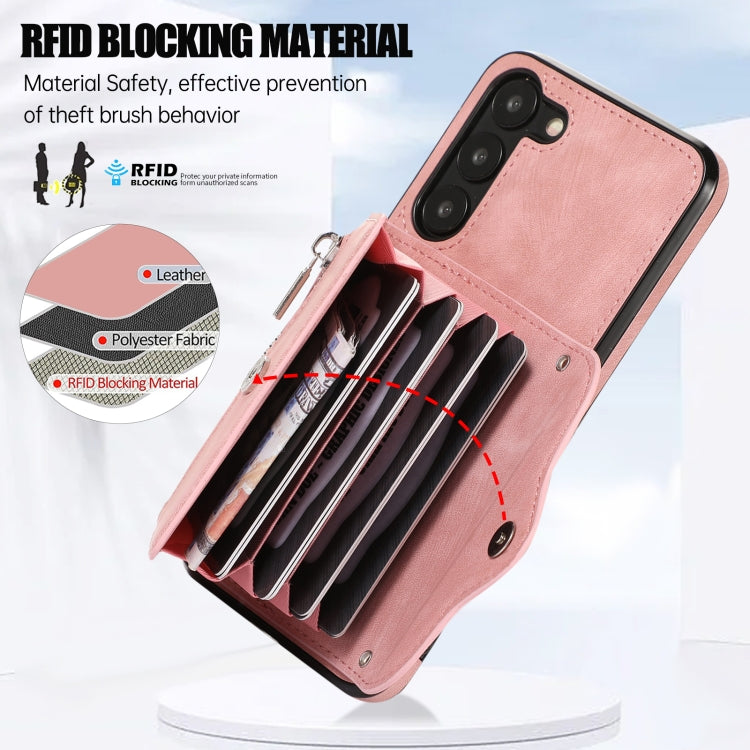 Custodia per telefono con slot per schede RFID con cerniera e cordino corto, For Samsung Galaxy S22+ 5G, For Samsung Galaxy S22 Ultra 5G, For Samsung Galaxy S21 5G, For Samsung Galaxy S21+ 5G