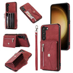 Custodia per telefono con slot per schede RFID con cerniera e cordino corto, For Samsung Galaxy S22+ 5G, For Samsung Galaxy S22 Ultra 5G, For Samsung Galaxy S21 5G, For Samsung Galaxy S21+ 5G