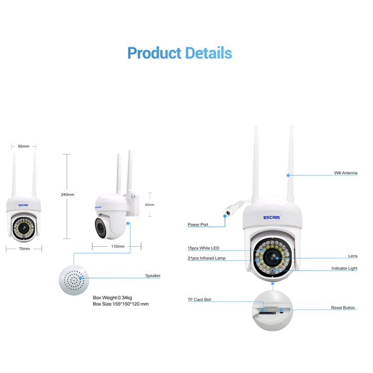 ESCAM PVR007 Telecamera WiFi HD 3MP con visione notturna