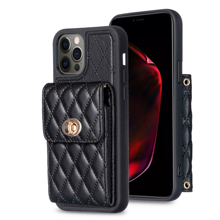 Custodia per telefono in pelle rombica a portafoglio verticale, For iPhone 13 Pro, For iPhone 13 Pro Max, For iPhone 12 / 12 Pro, For iPhone 12 Pro Max