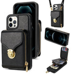 Custodia per telefono a portafoglio con scheda hardware con cerniera, For iPhone 13 Pro Max, For iPhone 13 Pro, For iPhone 12 Pro Max, For iPhone 12 / 12 Pro