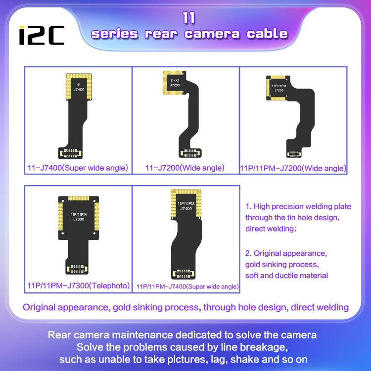 i2C Ultra Wide Angle Rear Camera Cable, For iPhone 11 J7400, For iPhone 11 Pro / 11 Pro Max J7400, For iPhone 12 Mini J10400, For iPhone 12 J10400, For iPhone 12 Pro, For iPhone 12 Pro Max