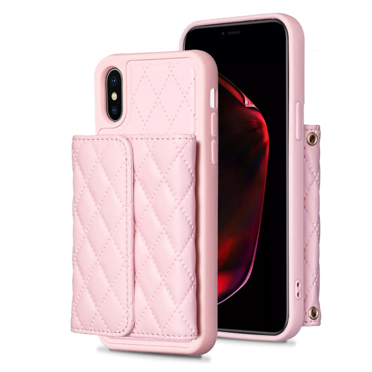 Custodia per telefono in pelle rombica a portafoglio orizzontale, For iPhone X / XS, For iPhone XR, For iPhone XS Max, For iPhone SE 2022 / SE 2020 / 7 / 8