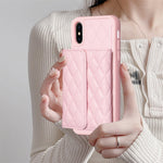 Custodia per telefono in pelle rombica a portafoglio orizzontale, For iPhone X / XS, For iPhone XR, For iPhone XS Max, For iPhone SE 2022 / SE 2020 / 7 / 8