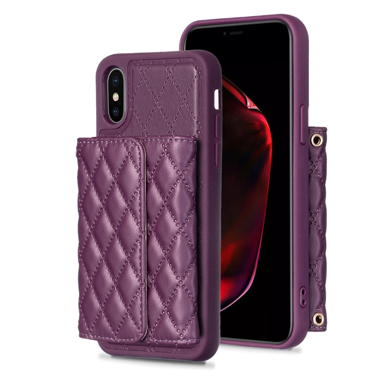 Custodia per telefono in pelle rombica a portafoglio orizzontale, For iPhone X / XS, For iPhone XR, For iPhone XS Max, For iPhone SE 2022 / SE 2020 / 7 / 8