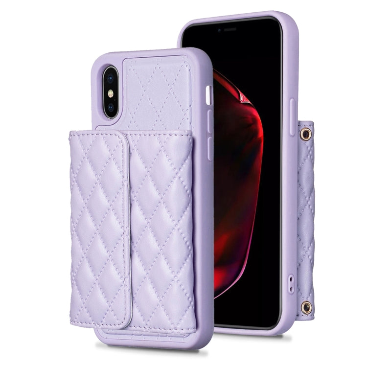 Custodia per telefono in pelle rombica a portafoglio orizzontale, For iPhone X / XS, For iPhone XR, For iPhone XS Max, For iPhone SE 2022 / SE 2020 / 7 / 8
