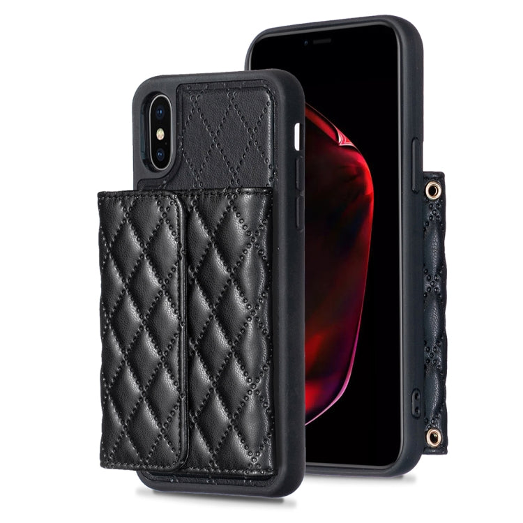 Custodia per telefono in pelle rombica a portafoglio orizzontale, For iPhone X / XS, For iPhone XR, For iPhone XS Max, For iPhone SE 2022 / SE 2020 / 7 / 8