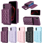 Custodia per telefono in pelle rombica a portafoglio orizzontale, For iPhone X / XS, For iPhone XR, For iPhone XS Max, For iPhone SE 2022 / SE 2020 / 7 / 8