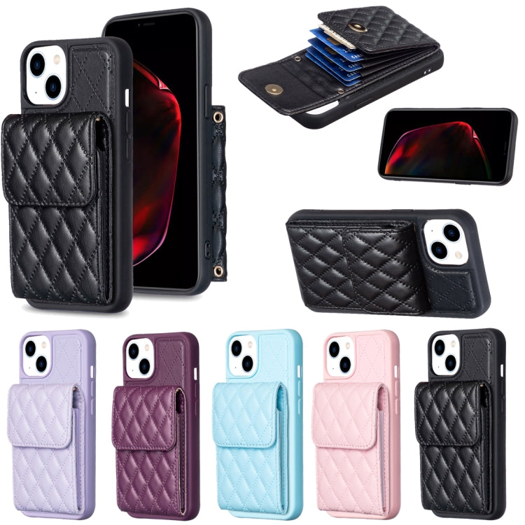 Custodia per telefono in pelle rombica a portafoglio verticale, For iPhone 13, For iPhone 13 Pro, For iPhone 13 Pro Max, For iPhone 12 / 12 Pro