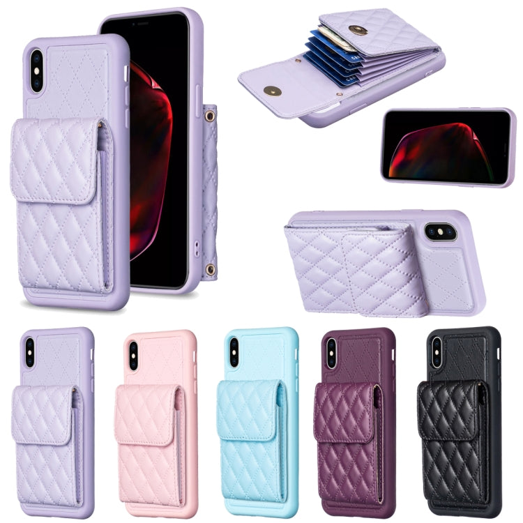 Custodia per telefono in pelle rombica a portafoglio verticale, For iPhone X / XS, For iPhone XR, For iPhone XS Max, For iPhone SE 2022 / SE 2020 / 7 / 8