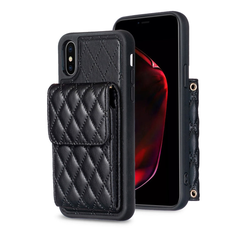 Custodia per telefono in pelle rombica a portafoglio verticale, For iPhone X / XS, For iPhone XR, For iPhone XS Max, For iPhone SE 2022 / SE 2020 / 7 / 8