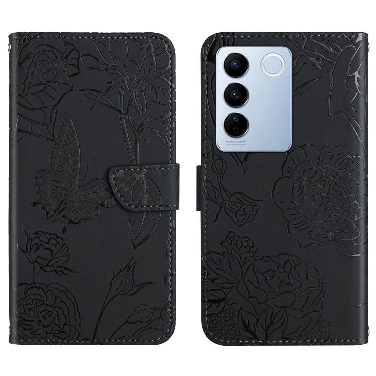 HT03 Cassa del telefono di cuoio di vibrazione impressa farfalla di sensibilità della pelle, For vivo V27, For Samsung Galaxy F14 5G Global, For Xiaomi 13 Ultra