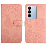 HT03 Cassa del telefono di cuoio di vibrazione impressa farfalla di sensibilità della pelle, For vivo V27, For Samsung Galaxy F14 5G Global, For Xiaomi 13 Ultra