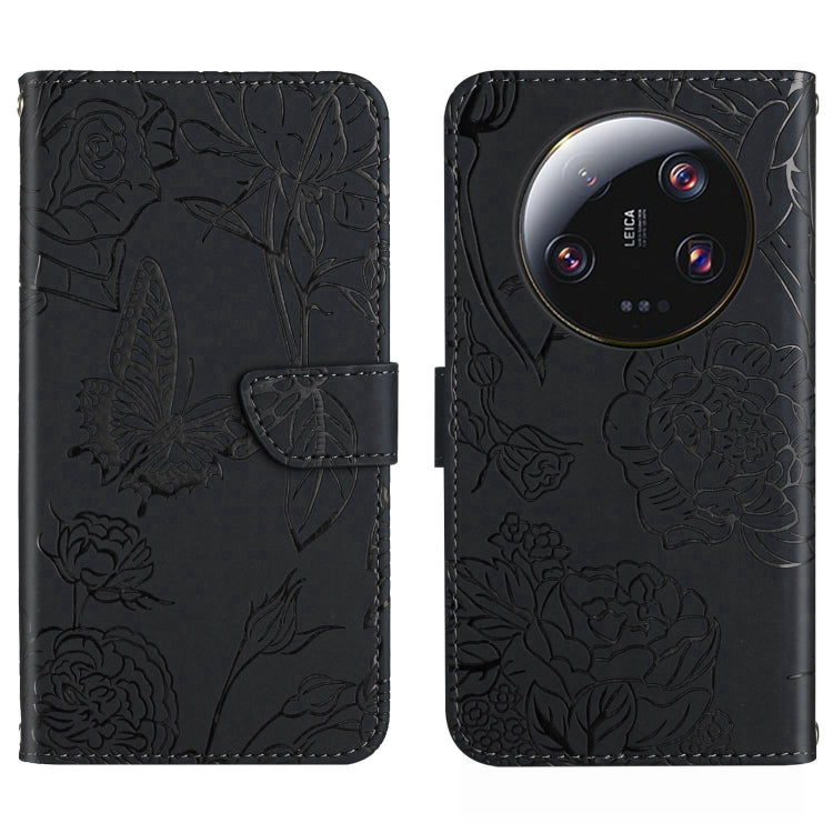 HT03 Cassa del telefono di cuoio di vibrazione impressa farfalla di sensibilità della pelle, For vivo V27, For Samsung Galaxy F14 5G Global, For Xiaomi 13 Ultra
