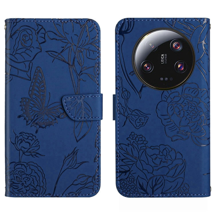 HT03 Cassa del telefono di cuoio di vibrazione impressa farfalla di sensibilità della pelle, For vivo V27, For Samsung Galaxy F14 5G Global, For Xiaomi 13 Ultra