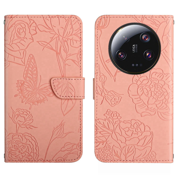 HT03 Cassa del telefono di cuoio di vibrazione impressa farfalla di sensibilità della pelle, For vivo V27, For Samsung Galaxy F14 5G Global, For Xiaomi 13 Ultra