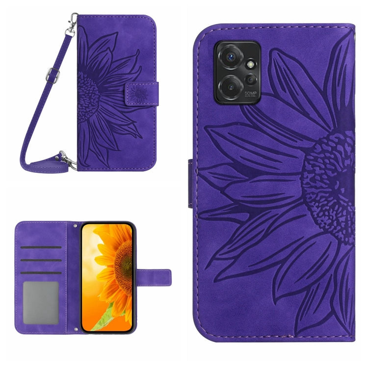 HT04 Skin Feel Sun Flower Custodia in pelle con flip in rilievo con cordino, For Motorola Moto G Power 2023, For Motorola Moto G Stylus 5G 2023