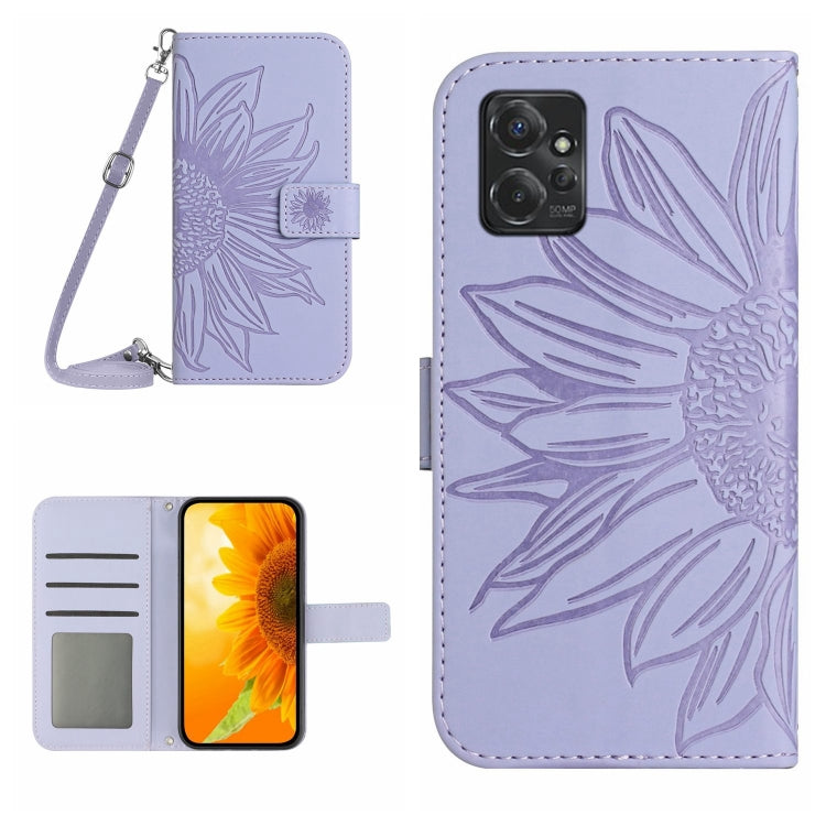 HT04 Skin Feel Sun Flower Custodia in pelle con flip in rilievo con cordino, For Motorola Moto G Power 2023, For Motorola Moto G Stylus 5G 2023