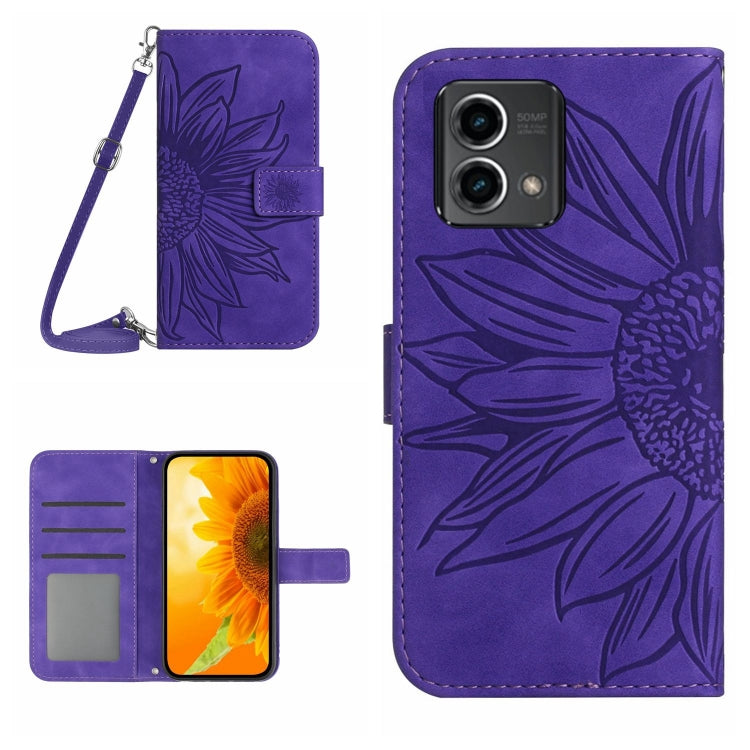 HT04 Skin Feel Sun Flower Custodia in pelle con flip in rilievo con cordino, For Motorola Moto G Power 2023, For Motorola Moto G Stylus 5G 2023