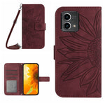 HT04 Skin Feel Sun Flower Custodia in pelle con flip in rilievo con cordino, For Motorola Moto G Power 2023, For Motorola Moto G Stylus 5G 2023
