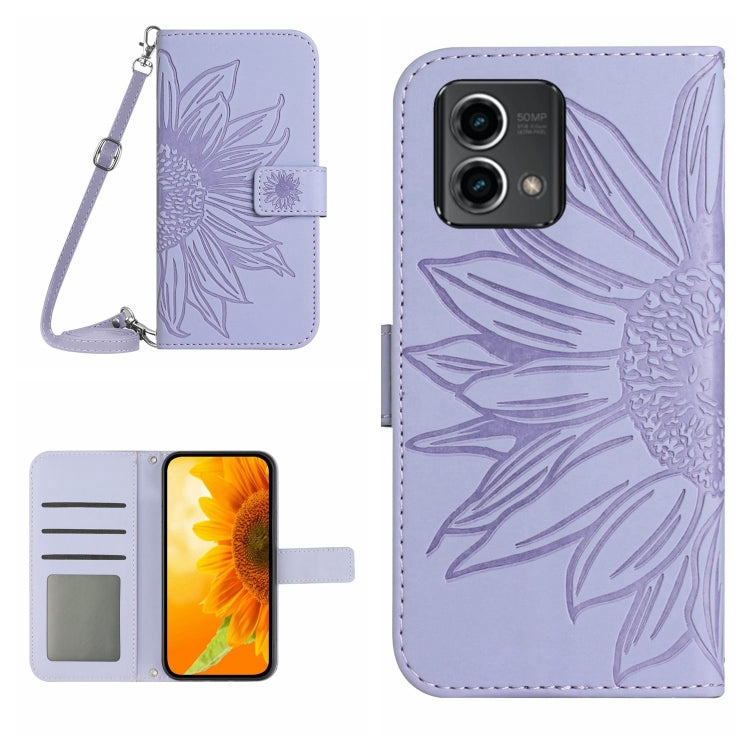 HT04 Skin Feel Sun Flower Custodia in pelle con flip in rilievo con cordino, For Motorola Moto G Power 2023, For Motorola Moto G Stylus 5G 2023