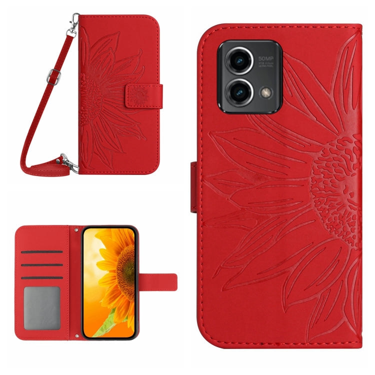 HT04 Skin Feel Sun Flower Custodia in pelle con flip in rilievo con cordino, For Motorola Moto G Power 2023, For Motorola Moto G Stylus 5G 2023