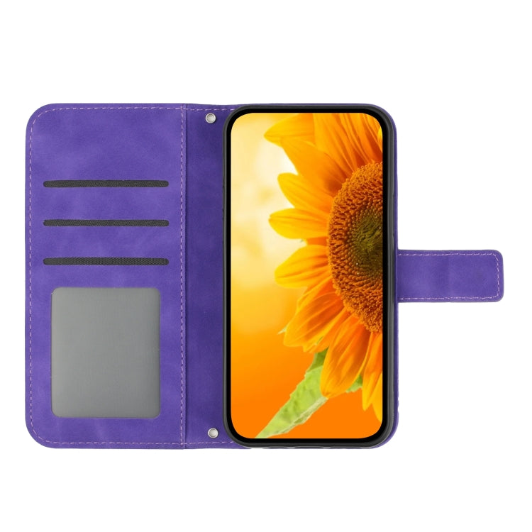 HT04 Skin Feel Sun Flower Custodia in pelle con flip in rilievo con cordino, For Sony Xperia 1 V, For Sony Xperia 10 V