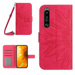 HT04 Skin Feel Sun Flower Custodia in pelle con flip in rilievo con cordino, For Sony Xperia 1 V, For Sony Xperia 10 V
