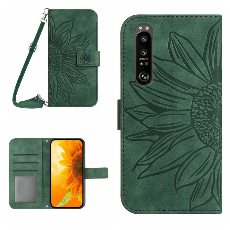 HT04 Skin Feel Sun Flower Custodia in pelle con flip in rilievo con cordino, For Sony Xperia 1 V, For Sony Xperia 10 V