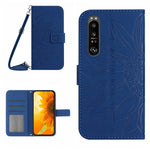 HT04 Skin Feel Sun Flower Custodia in pelle con flip in rilievo con cordino, For Sony Xperia 1 V, For Sony Xperia 10 V