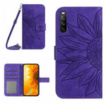 HT04 Skin Feel Sun Flower Custodia in pelle con flip in rilievo con cordino, For Sony Xperia 1 V, For Sony Xperia 10 V
