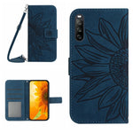 HT04 Skin Feel Sun Flower Custodia in pelle con flip in rilievo con cordino, For Sony Xperia 1 V, For Sony Xperia 10 V