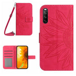 HT04 Skin Feel Sun Flower Custodia in pelle con flip in rilievo con cordino, For Sony Xperia 1 V, For Sony Xperia 10 V