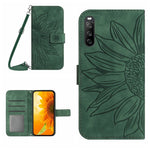 HT04 Skin Feel Sun Flower Custodia in pelle con flip in rilievo con cordino, For Sony Xperia 1 V, For Sony Xperia 10 V