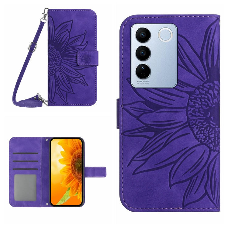 HT04 Skin Feel Sun Flower Custodia in pelle con flip in rilievo con cordino, For vivo V27, For Samsung Galaxy F14 5G Global