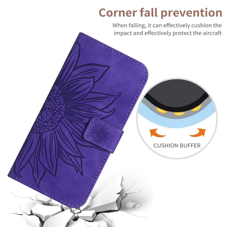HT04 Skin Feel Sun Flower Custodia in pelle con flip in rilievo con cordino, For vivo V27, For Samsung Galaxy F14 5G Global