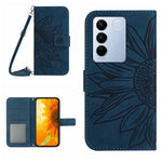 HT04 Skin Feel Sun Flower Custodia in pelle con flip in rilievo con cordino, For vivo V27, For Samsung Galaxy F14 5G Global